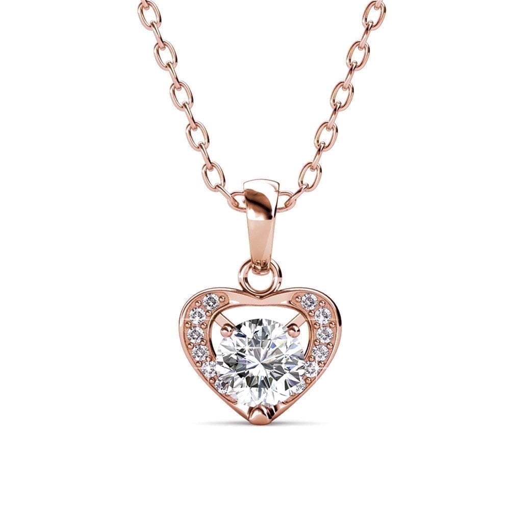 Cate & Chloe Amberly 18k Rose Gold Plated Heart Pendant Necklace with Swarovski Crystals for Women