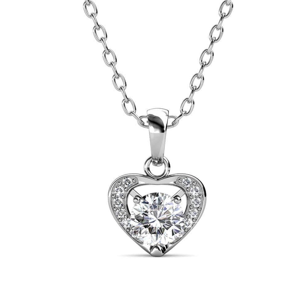 Cate & Chloe Amberly 18k White Gold Plated Heart Pendant Necklace with Swarovski Crystals for Women