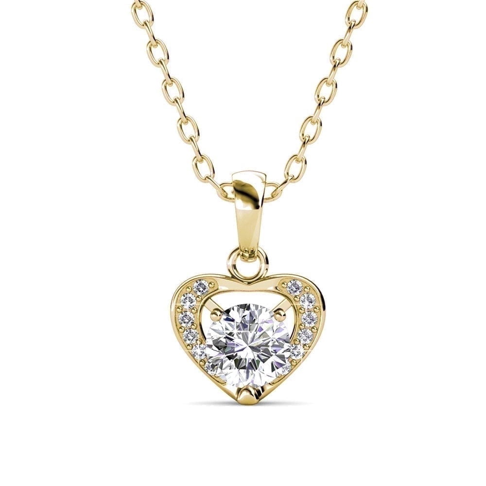 Cate & Chloe Amberly 18k Yellow Gold Plated Heart Pendant Necklace with Swarovski Crystals for Women