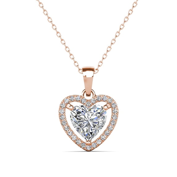 Cate & Chloe Amora 18k Rose Gold Plated Heart Pendant Necklace with Simulated Diamonds for Women