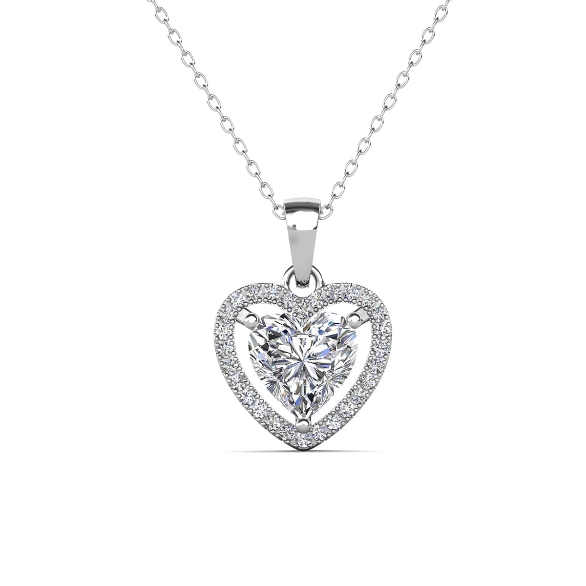 Cate & Chloe Amora 18k White Gold Plated Heart Pendant Necklace with Simulated Diamonds for Women