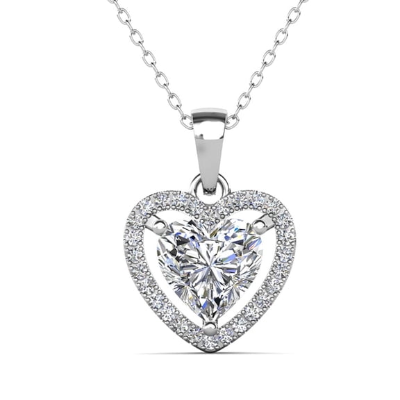 Cate & Chloe Amora 18k White Gold Plated Heart Pendant Necklace with Simulated Diamonds for Women
