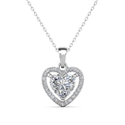 Cate & Chloe Amora 18k White Gold Plated Silver Heart Necklace with Simulated Diamonds for Women