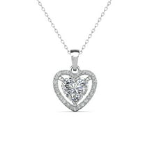 Cate & Chloe Amora 18k White Gold Plated Heart Pendant Necklace with Simulated Diamonds for Women