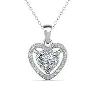 CATE & CHLOE Amora 18k White Gold Plated Heart Pendant Necklace with Simulated Diamonds for Women