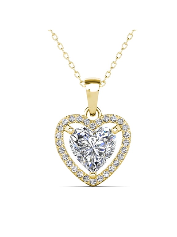 Amora 18k Yellow Gold Plated Heart Pendant Necklace with Simulated Diamonds for Women