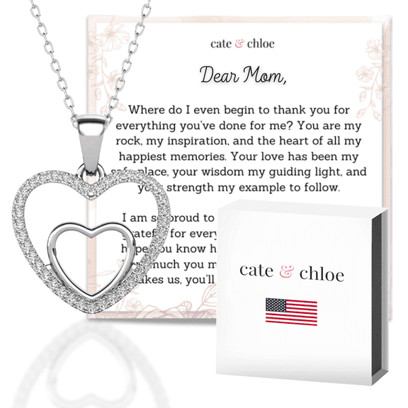 Cate & Chloe Amorette 18k White Gold Plated Necklace with Heartfelt Message Card, Gift for Mom