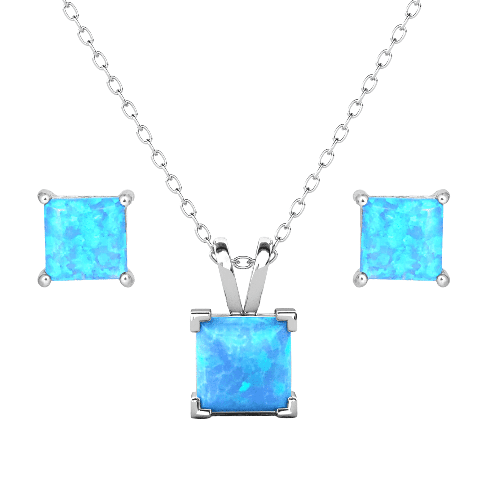 Cate & Chloe Amphitrite Opal Sterling Silver Jewelry Set Necklace and Stud Earrings, Gift for Women