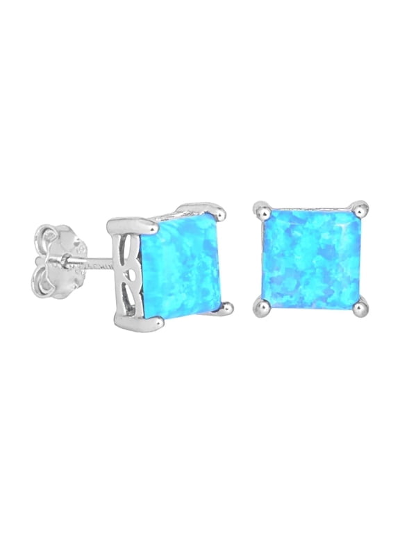 Amphitrite Opal Sterling Silver Stud Earrings with Simulated Opal Crystals for Women