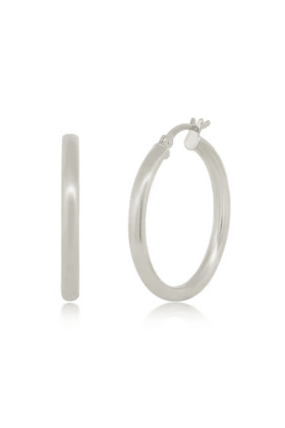 Amy 18k White Gold Plated 20mm Silver Hoop Earrings for Women, Gift for her