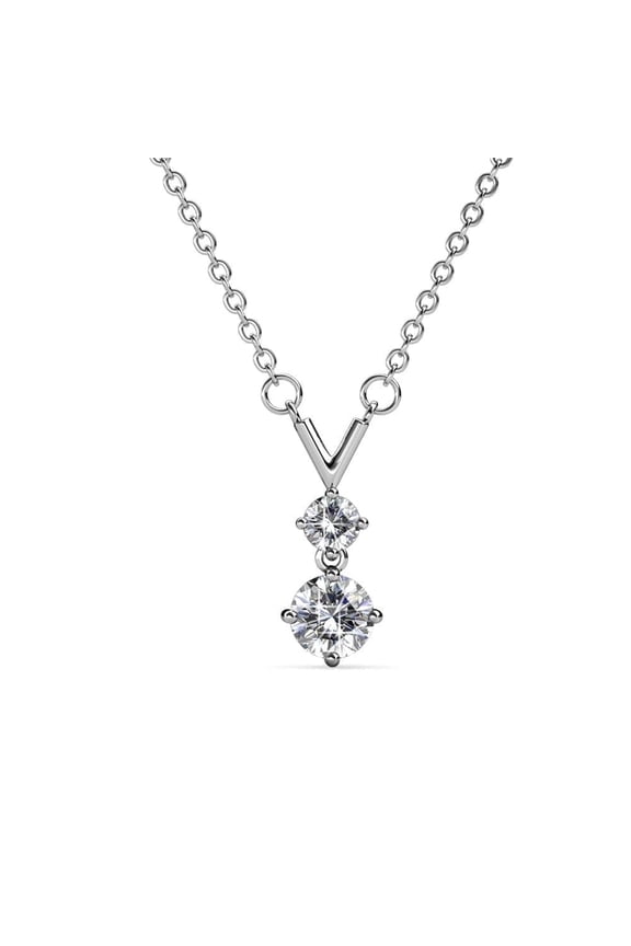 Andy 18k White Gold Plated 2-Stone Drop Necklace with Swarovski Crystals for Women
