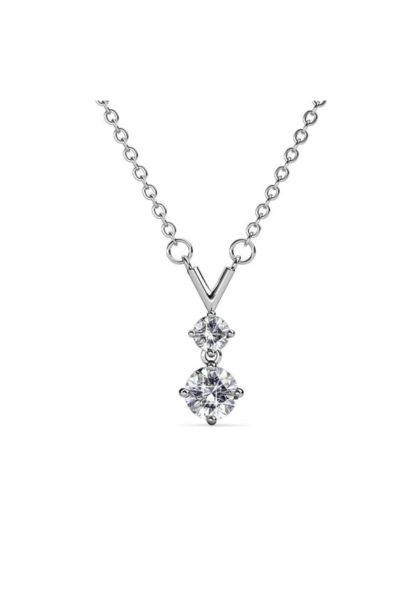 Andy 18k White Gold Plated 2-Stone Drop Necklace with Swarovski Crystals for Women