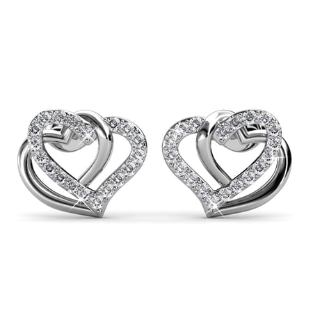 Cate & Chloe Angela 18k White Gold Plated Double Heart Earrings with Swarovski Crystals for Women