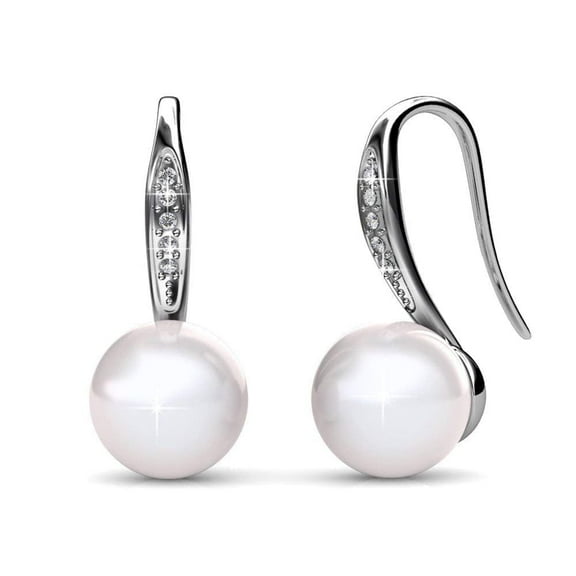 Cate & Chloe Ann 18k White Gold Plated Shell Pearl Drop Earrings with Swarovski Crystals for Women