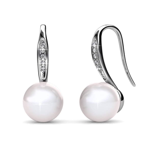 Cate & Chloe Ann 18k White Gold Plated Shell Pearl Drop Earrings with Swarovski Crystals for Women