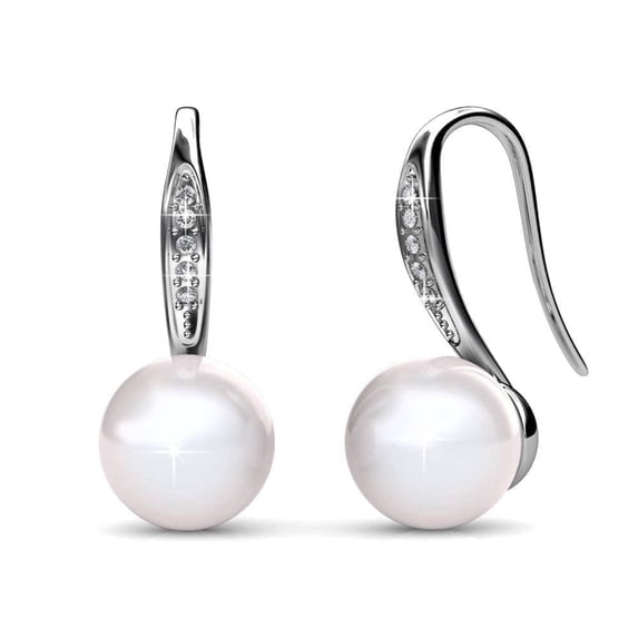 Cate & Chloe Ann 18k White Gold Plated Shell Pearl Drop Earrings with Swarovski Crystals for Women