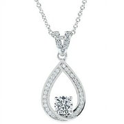 Cate & Chloe Arabella 18k White Gold Plated Silver Halo Pendant Necklace | CZ Solitaire Crystal Teardrop Necklace for Women