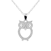 Cate & Chloe Ari 18k White Gold Plated Owl Pendant Necklace with Simulated Diamonds Gift for Women