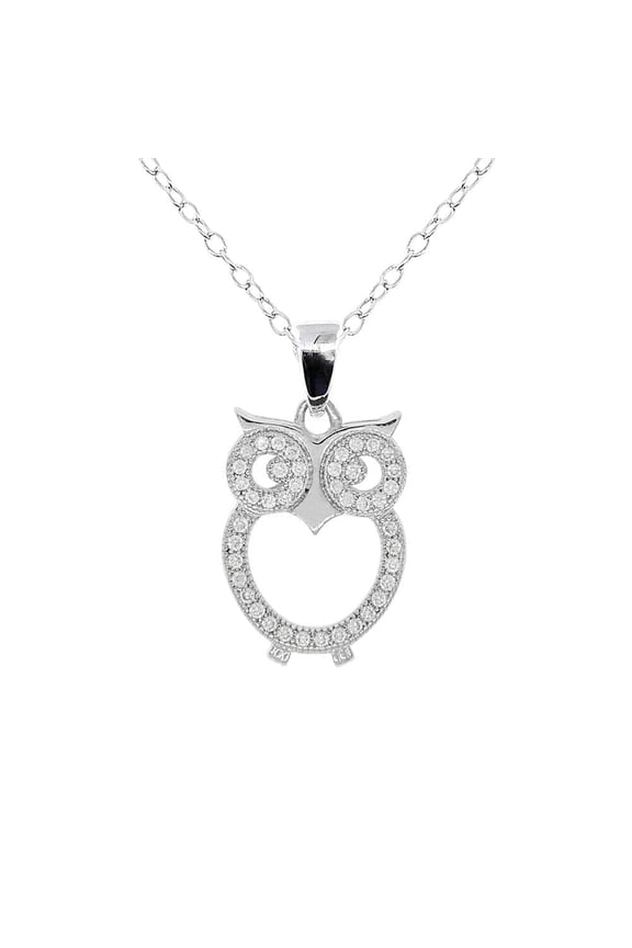 Ari 18k White Gold Plated Owl Pendant Necklace with Simulated Diamonds Gift for Women