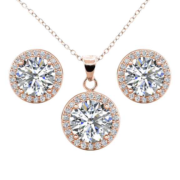 Cate & Chloe Ariel 18k Rose Gold Plated Halo Jewelry Set with Simulated Diamonds Gift for Women