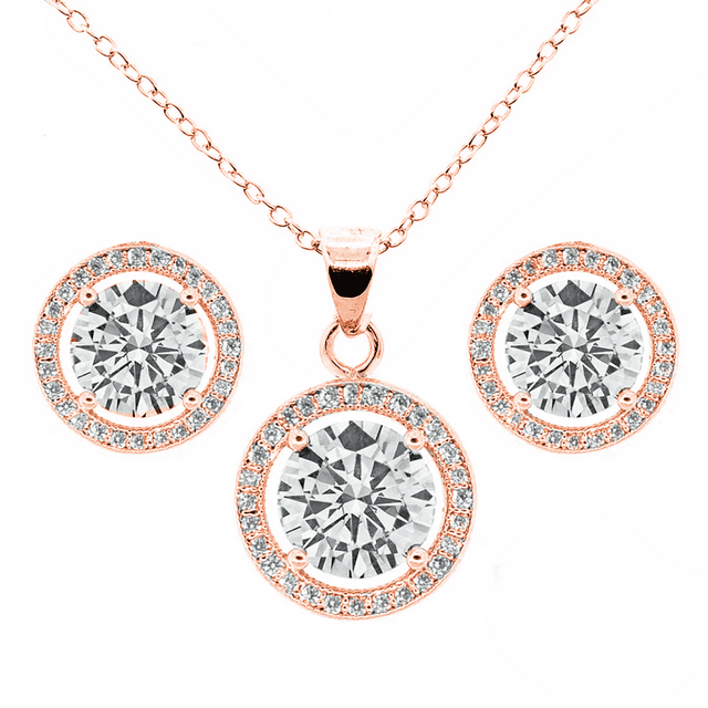 Cate & Chloe Ariel 18k Rose Gold Plated Halo Jewelry Set with Simulated Diamonds Gift for Women