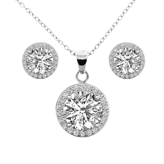 Cate & Chloe Ariel 18k White Gold Plated Halo Jewelry Set with Simulated Diamonds Gift for Women