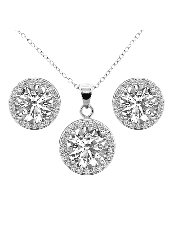 Ariel 18k White Gold Plated Halo Jewelry Set with Simulated Diamonds Gift for Women