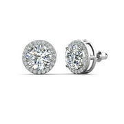 Cate & Chloe Ariel 18k White Gold Plated Halo Stud Earrings with Simulated Diamonds Gift for Women