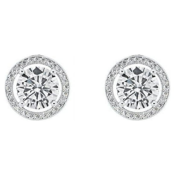 Cate & Chloe Ariel 18k White Gold Plated Silver Halo Stud Earrings | CZ Earrings for Women, Gift for Her