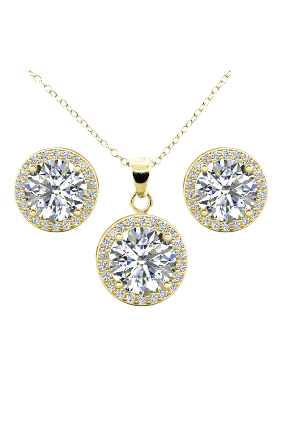 Ariel 18k Yellow Gold Plated Halo Jewelry Set with Simulated Diamonds Gift for Women