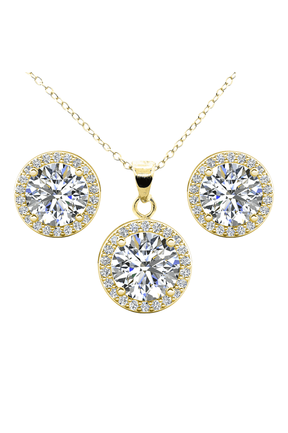 Ariel 18k Yellow Gold Plated Halo Jewelry Set with Simulated Diamonds Gift for Women