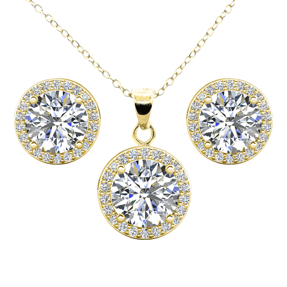 Cate & Chloe Ariel 18k Yellow Gold Plated Halo Jewelry Set with Simulated Diamonds Gift for Women