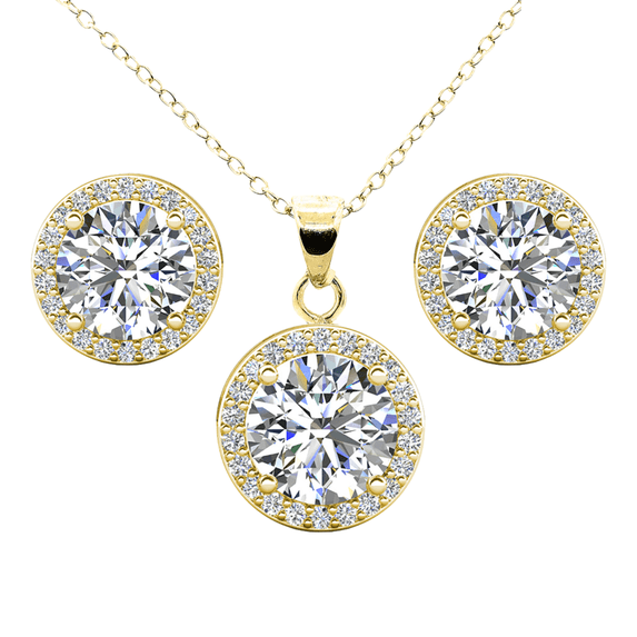 Cate & Chloe Ariel 18k Yellow Gold Plated Halo Jewelry Set with Simulated Diamonds Gift for Women