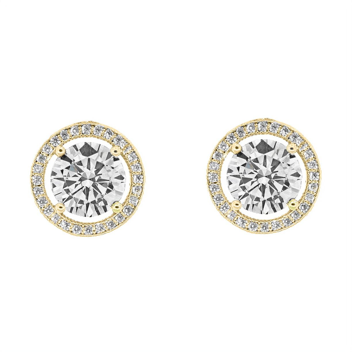 Cate & Chloe Ariel 18k Yellow Gold Plated Halo Stud Earrings | CZ Crystal Earrings for Women, Gift for Her - image 1 of 9