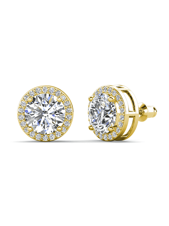 Ariel 18k Yellow Gold Plated Halo Stud Earrings with Simulated Diamonds, Gift for Women
