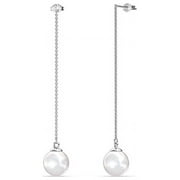 Cate & Chloe Aspen 18k White Gold Plated Pearl Dangle Earrings, Silver Pearl Drop Dangling Earring Set with Swarovski Crystals, Wedding Anniversary Fashion Jewelry