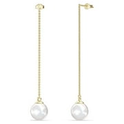 Cate & Chloe Aspen 18k Yellow Gold Plated Pearl Dangle Earrings, Pearl Drop Dangling Earring Set with Swarovski Crystals, Wedding Anniversary Fashion Jewelry