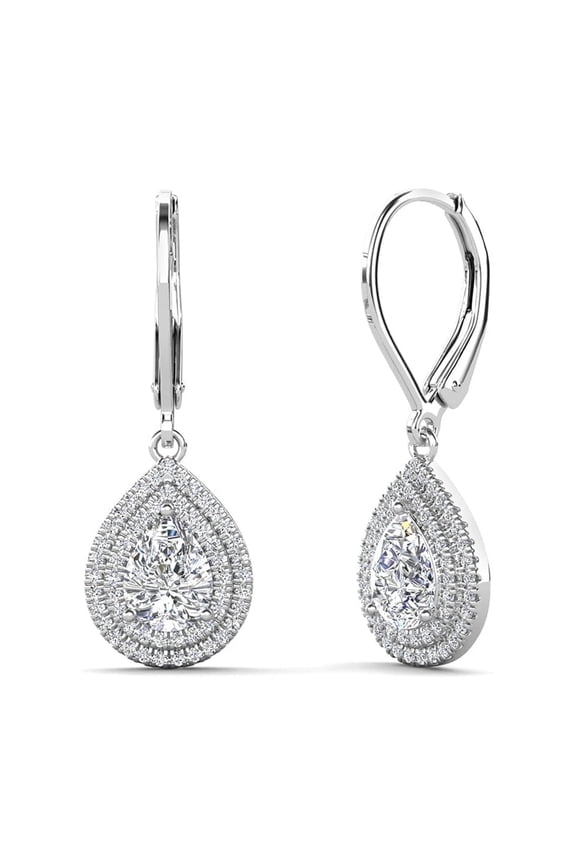 Aurelia 18k White Gold Plated Tear Drop Earrings with Simulated Diamonds for Women