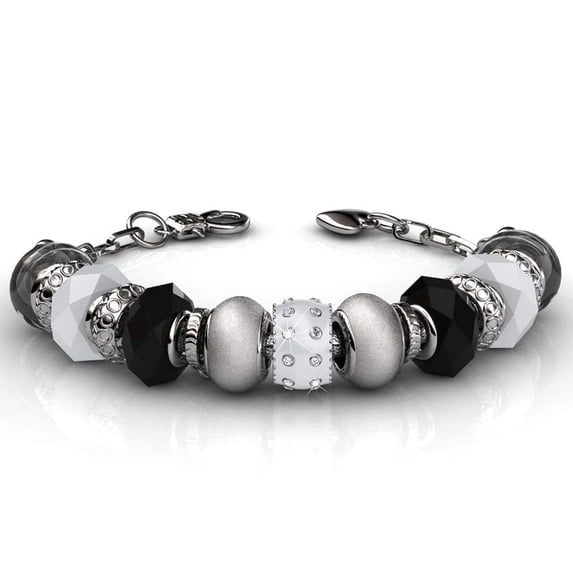Cate & Chloe Aurora 18k White Gold Plated Bracelet with Black Beads and Swarovski Crystals for Women