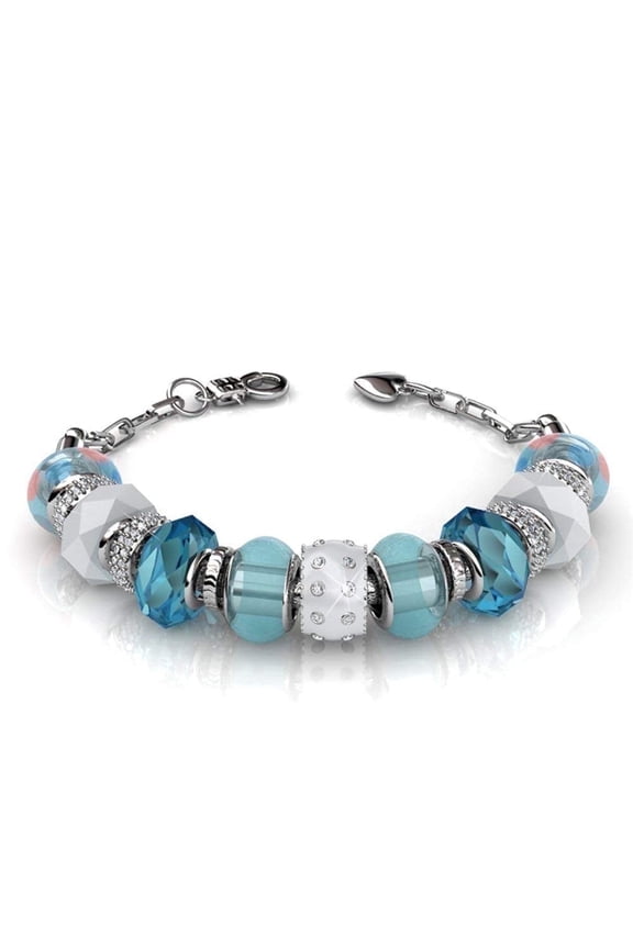 Aurora 18k White Gold Plated Bracelet with Blue Beads and Swarovski Crystals for Women