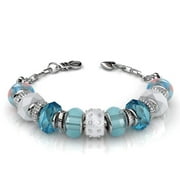 CATE & CHLOE Aurora 18k White Gold Plated Bracelet with Blue Beads and Swarovski Crystals for Women