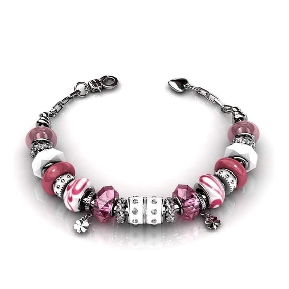 Cate & Chloe Aurora 18k White Gold Plated Bracelet with Pink Beads and Swarovski Crystals for Women