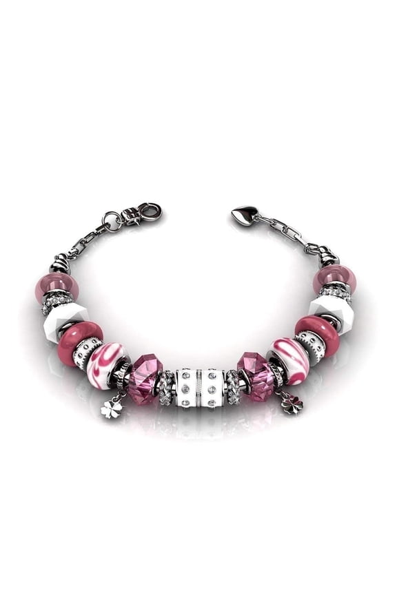 Aurora 18k White Gold Plated Bracelet with Pink Beads and Swarovski Crystals for Women