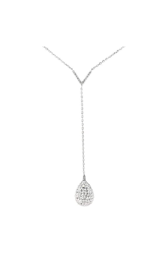 Ava 925 Sterling Silver Teardrop Y Necklace With Simulated Diamond Crystals for Women