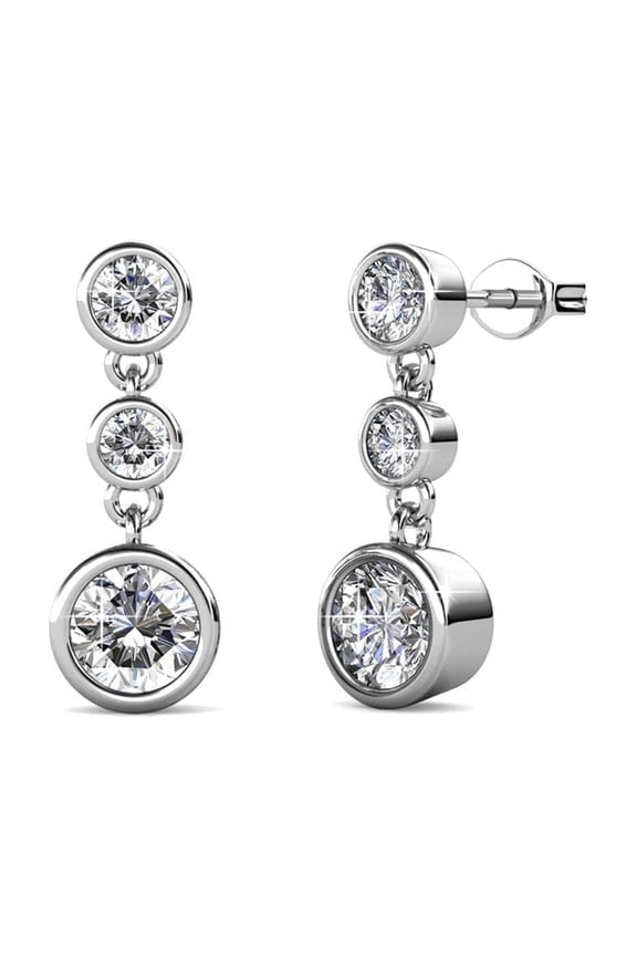 Bailey 18k White Gold Plated Dangle Earrings with Swarovski Crystals, Gift for Women