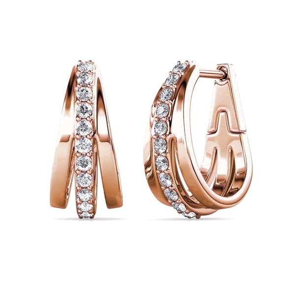 Cate & Chloe Bella 18k Rose Gold Plated 17mm Hoop Earrings with Swarovski Crystals Gift for Women
