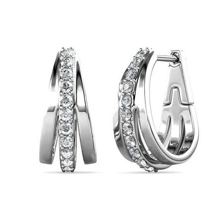 Cate & Chloe Bella 18k White Gold Plated 17mm Hoop Earrings with Swarovski Crystals Gift for Women