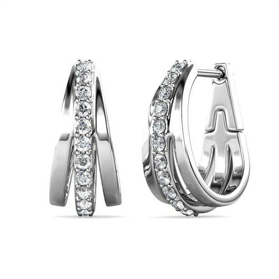 Cate & Chloe Bella 18k White Gold Plated 17mm Hoop Earrings with Swarovski Crystals Gift for Women