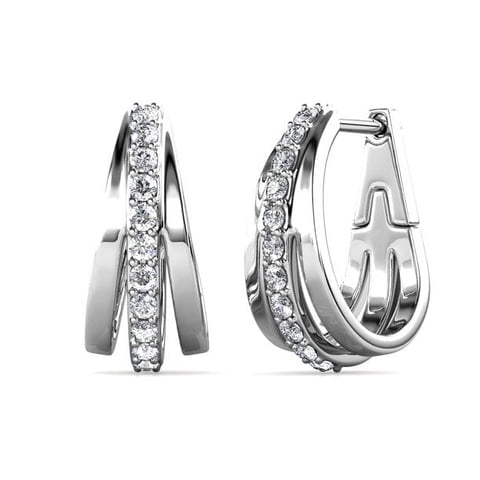 Bella 18k White Gold Plated 17mm Hoop Earrings with Swarovski Crystals Gift for Women