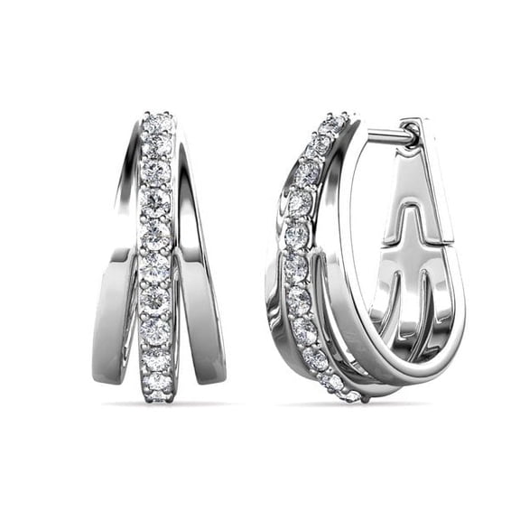 Cate & Chloe Bella 18k White Gold Plated 17mm Hoop Earrings with Swarovski Crystals Gift for Women